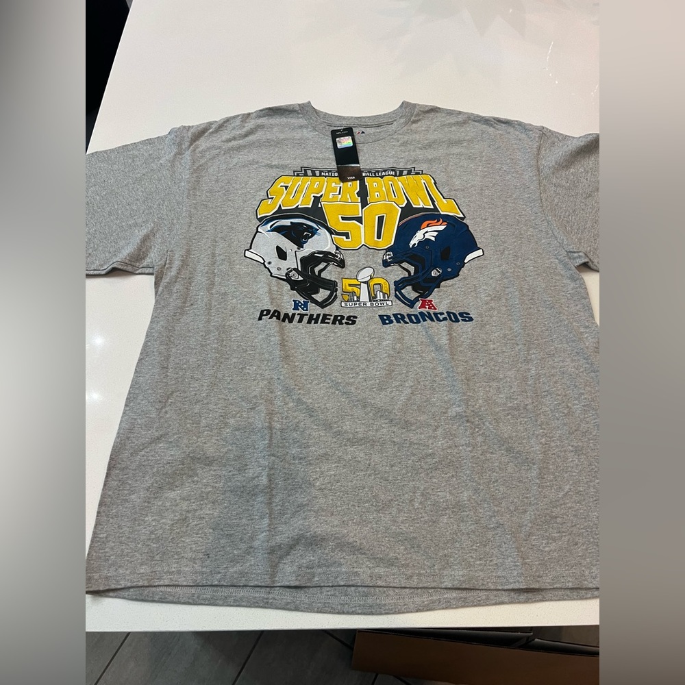 Panthers Vs Broncos T-shirt Super Bowl 50 Gray Majestic NFL Men's 2XL‎ NWT